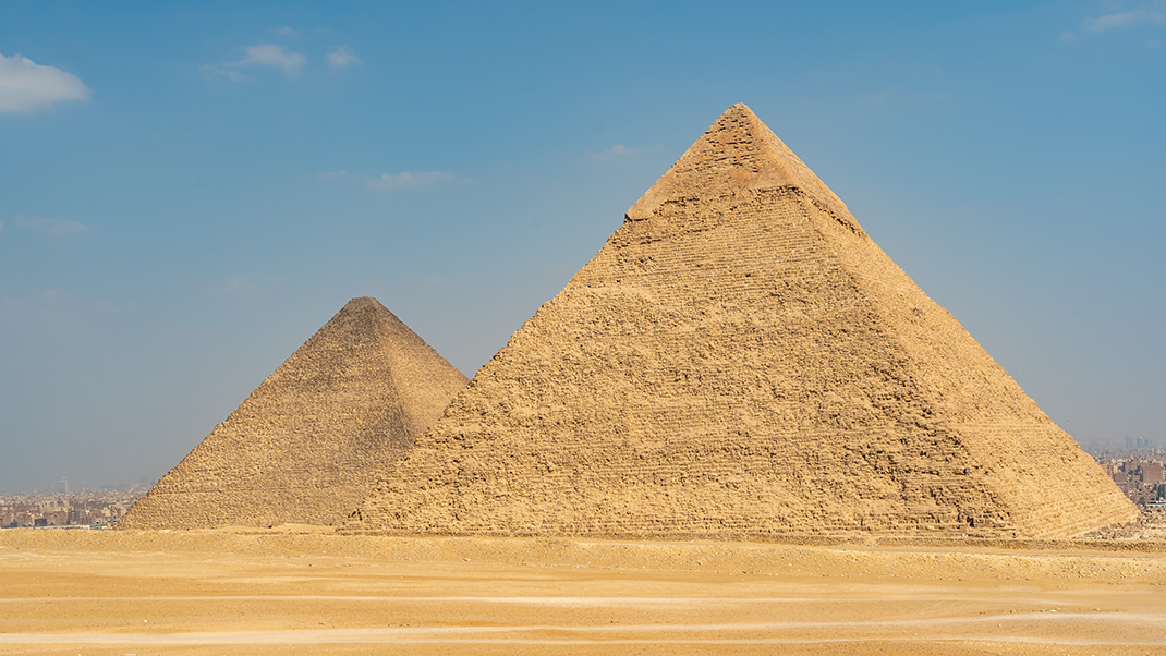 When we refer to the Giza complex, we mean three main structures – the pyramids of Khufu (Cheops), his son Khafre (Khafra), and Khafre's successor, Menkaure