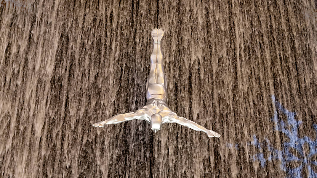 The waterfall inside Dubai Mall. It is the most famous attraction of the shopping center