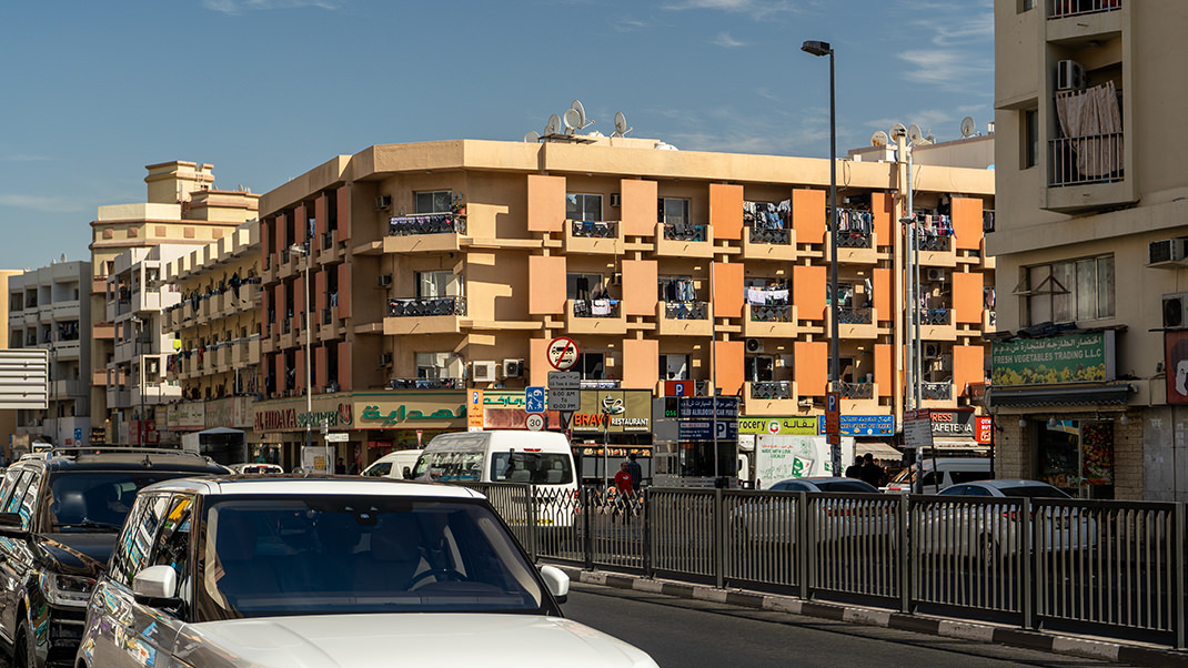 In the north of the city. Clothes are hanging on all the balconies