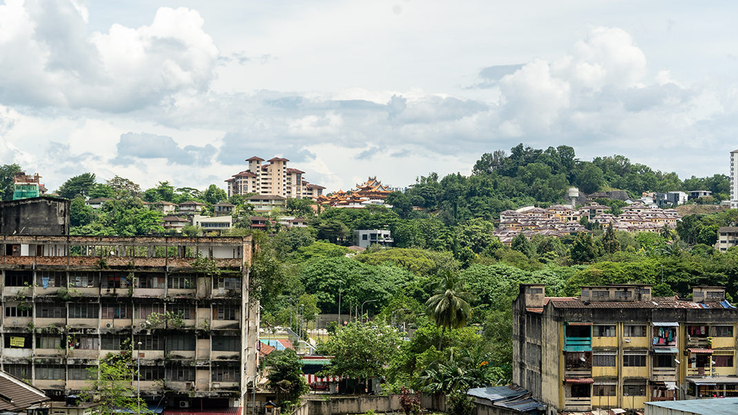 View from the metro — the temple complex is in the center of the frame.