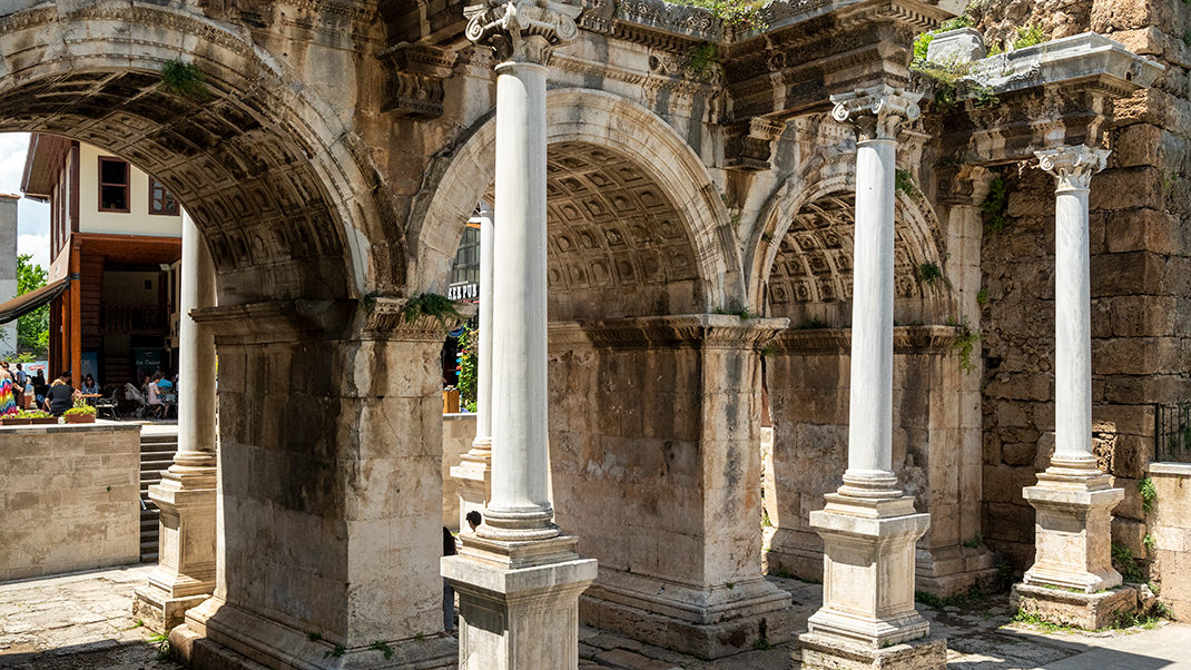 Hadrian's Gate is located in the historical center of Antalya