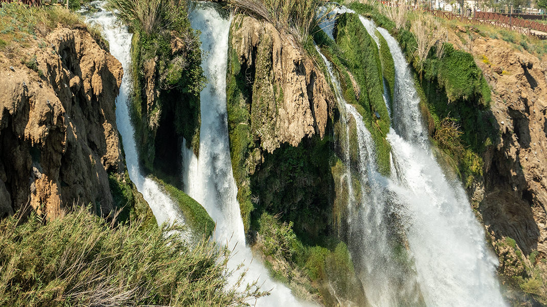 The Lower Duden Waterfall plunges directly into the Mediterranean Sea