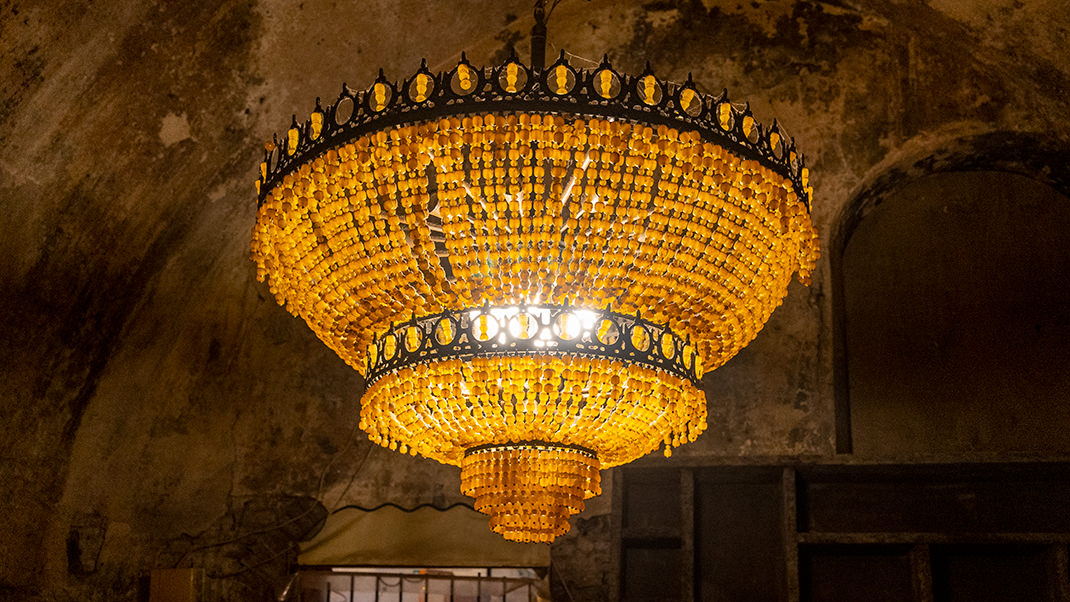 A large chandelier in one of the halls