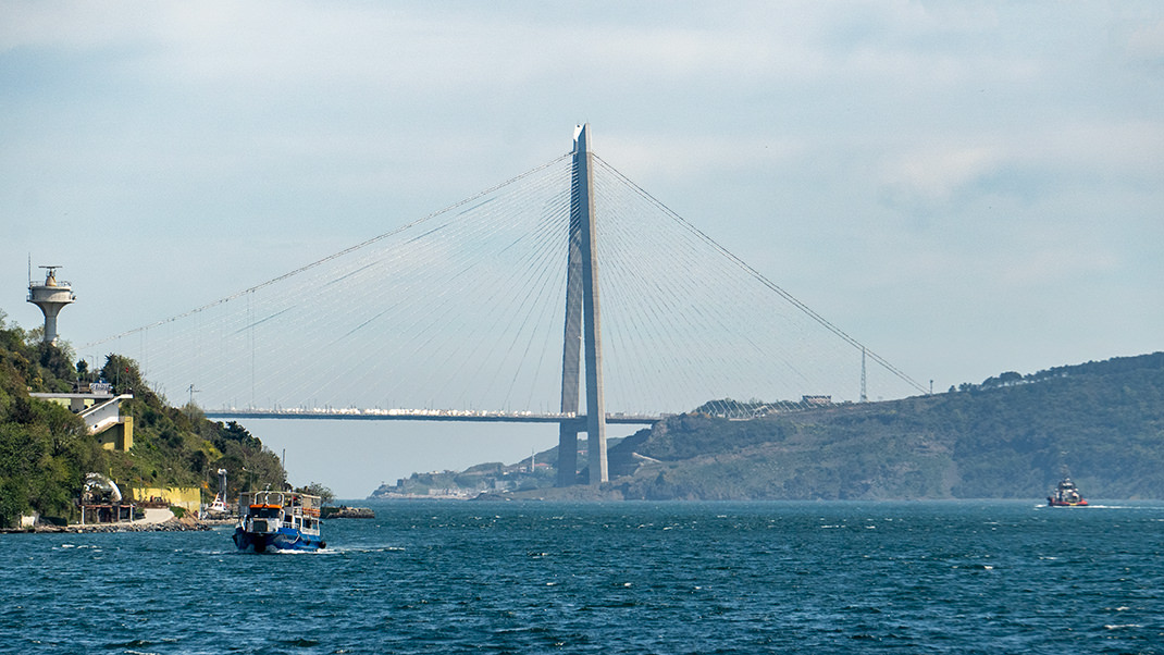 In the distance, the last bridge is visible