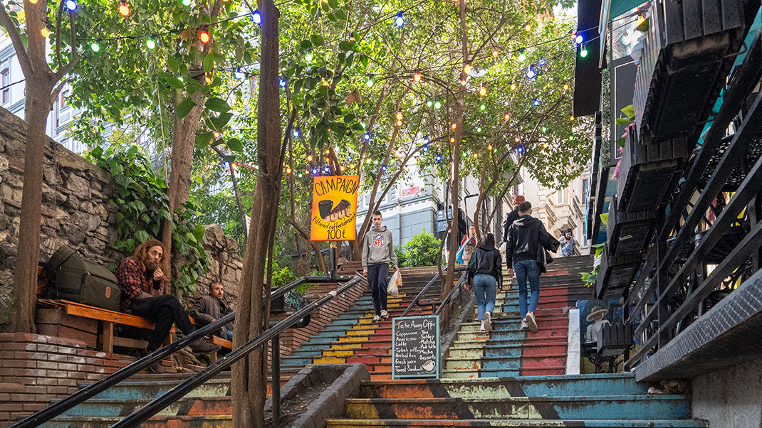 In this area, you can find many vibrant and unusual staircases