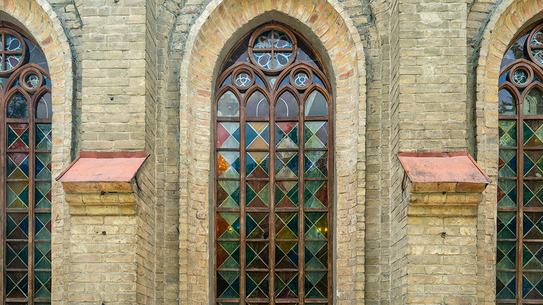 View of the stained glass windows from the outside